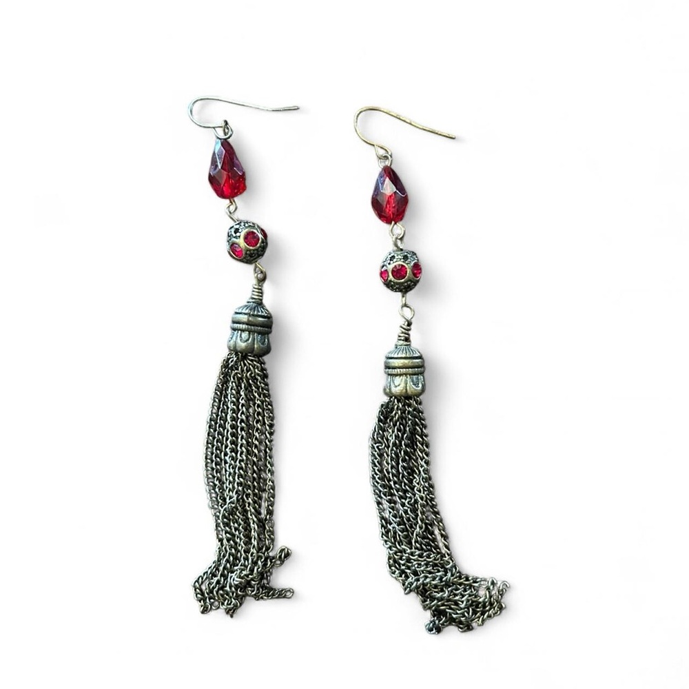 Elegant Vampiric Red Tassel Drop Earrings - Women Jewelry